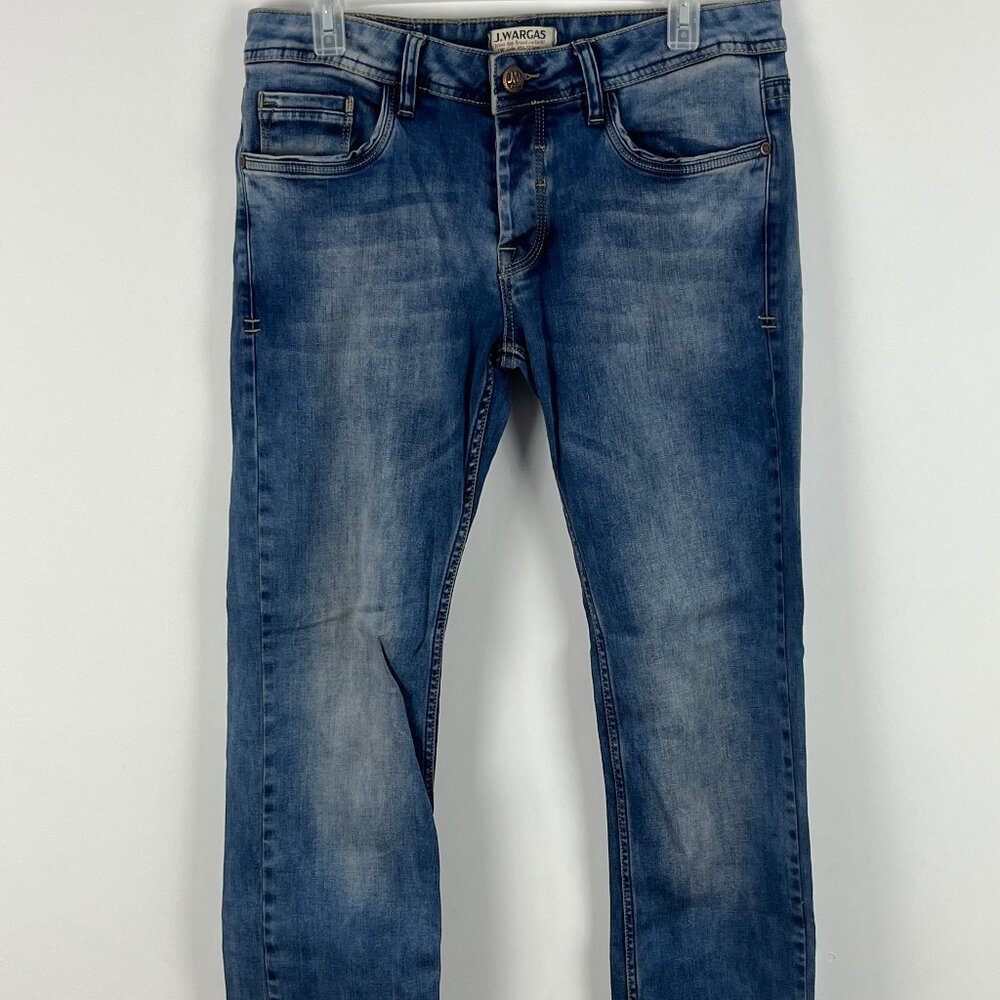 J Wargas Straight Jeans Size 32 Blue Inseam 32in Rise 9in Stretch 5 Pocket